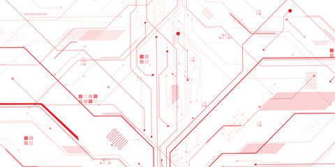 Obraz premium Red circuit board lines and shapes on a white background with transparent background abstract technology