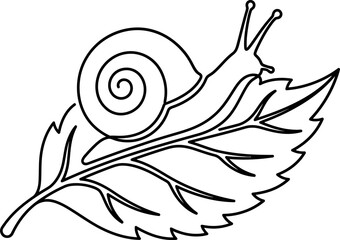 Simple line art drawing of a garden snail on a leaf. © Rahmat