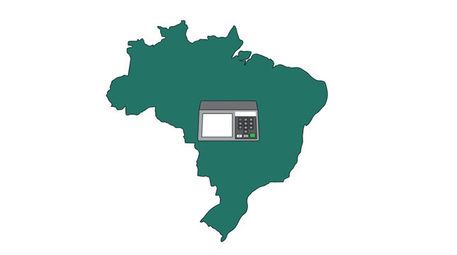 Brazil map with electronic voting machine illustration representing elections and democracy in the country