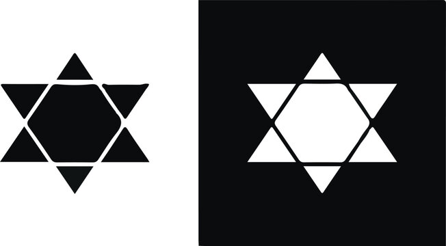 Star of david religious symbol icon set with solid and outline styles religion geometry hexagram spiritual traditional contrast isolated