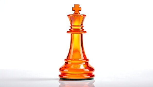 A single orange translucent chess queen piece on a white surface