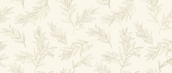 Elegant Olive Branch Pattern Background - Subtle Botanical Line Art © hadi
