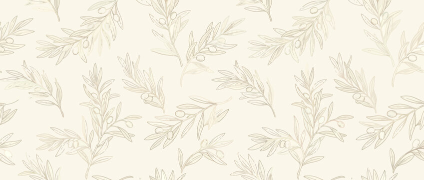 Elegant Olive Branch Pattern Background - Subtle Botanical Line Art