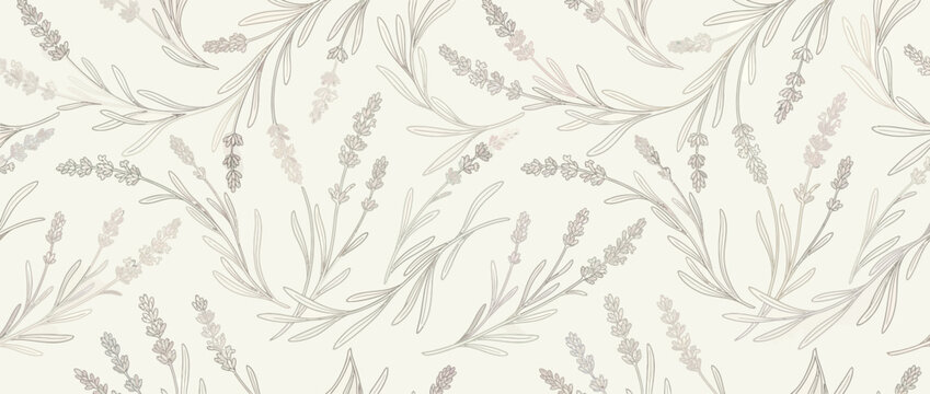 Delicate Lavender Botanical Pattern - Hand Drawn Floral Seamless Background