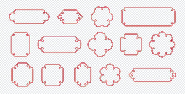 Ornate Frame Silhouettes Red Line Art On Transparent Background
