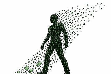 Naklejka premium Digital Human Silhouette Made of Particles.