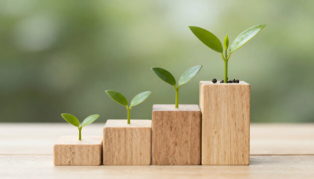 Seedling Growth &ndash; Stages of Progress on Wooden Blocks