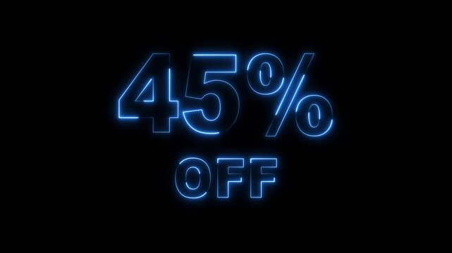 45% OFF text icon animation glowing neon business banner sign template shop offer .suitable for promotion, animation