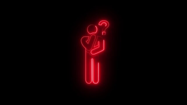 Abstract neon shine man icon animation. glowing Neon question mark man icon. animation black background. Glowing neon person or people sign animation.