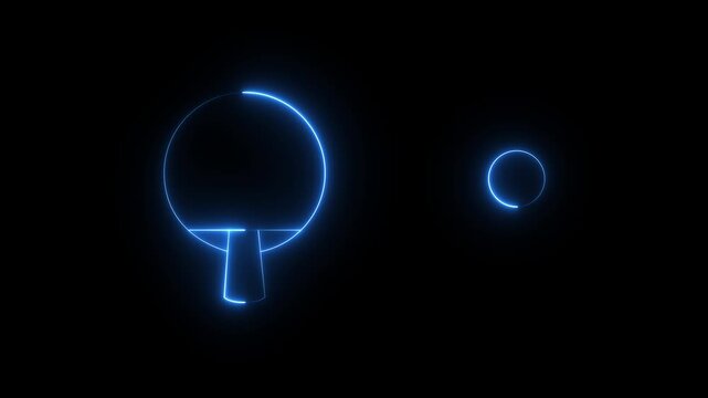 abstract glowing neon table tennis icon black background. sport equipment. animation