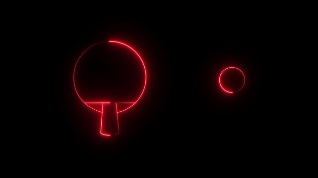 abstract glowing neon table tennis icon black background. sport equipment. animation