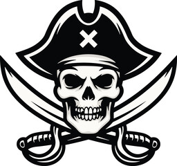 Fototapeta premium Pirate Skull and Crossbones with Swords Emblem on White Background