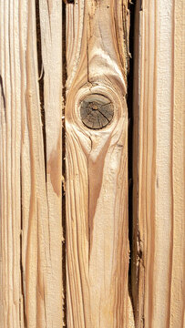 Rustic closeup of weathered wooden planks featuring a prominent, eyelike knot. This organic timber texture evokes warmth and stability, ideal for natural design backgrounds. Nobody.