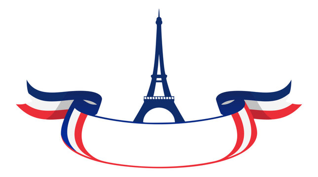 Paris travel vector illustration design with empty banner background for Bastille Day space and open label concept for holiday banner