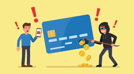 Man shocked as thief hacks credit card on phone outdoors with coins © Fendi