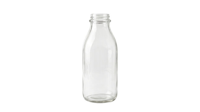 Empty glass milk bottle container.