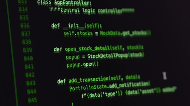 Abstract close up of source code with cinematic focus and green highlights. Vibe coding, artificial intelligence and modern developer workflow concept.