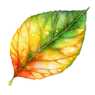 Hackberry Leaf watercolor style, fantasy-inspired semi-realistic illustration, soft glowing accents, isolated on white