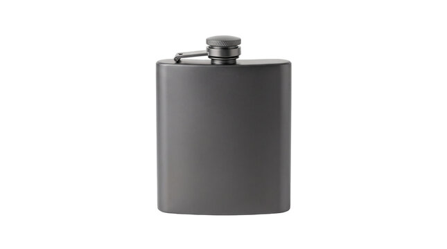 Dark gray metal hip flask bottle.