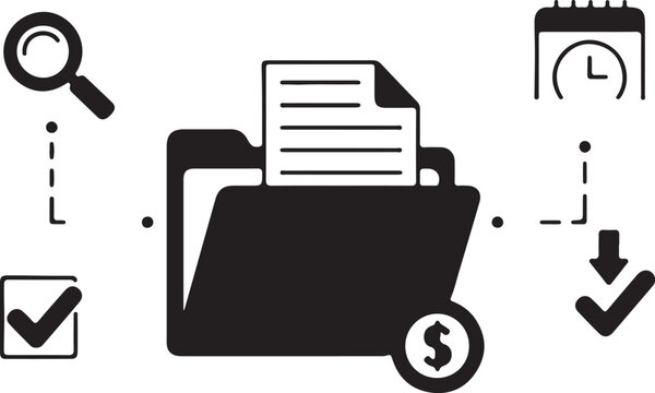 Business file folder icon with document and currency symbol document business accounting management organize information database illustration currency calendar analysis corporate