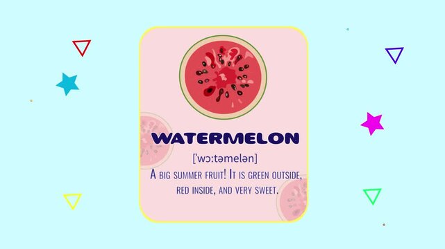 Watermelon Fruit Flashcard Animated Motion Graphic