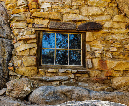 Exterior Window at The Eagle Cliff Boulder House at Desert Queen Mine, Joshua Tree National Park, Califronia, USA