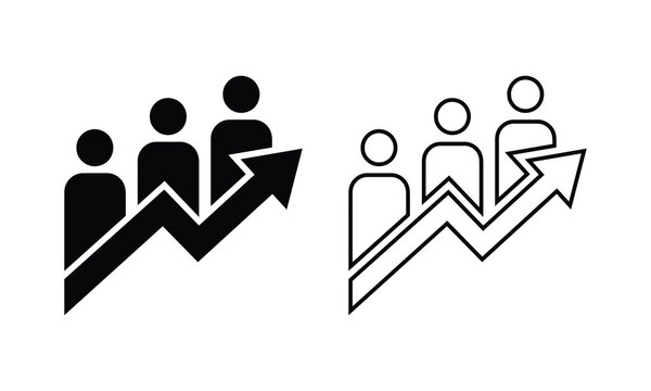 Business growth icon vector set with career career success chart arrow and people silhouette isolated on white background