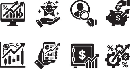 Fototapeta premium Set of black business and financial icons for marketing and data analysis
