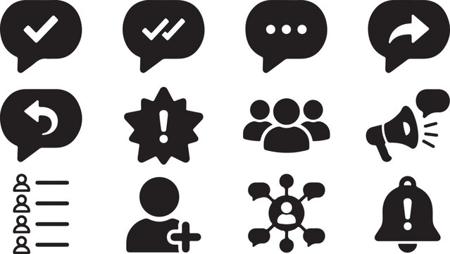 Set of black communication and social media interface icons for mobile apps and website design