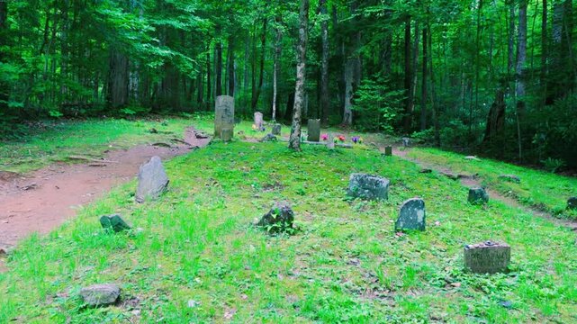 Female Hiker at The Historic Ownby Cemetery on The Porters Creek Trail, Great Smoky Mountains National Park, Tennessee, USA