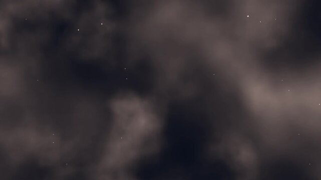 Abstract Spooky Night Sky Fog and Dark Nebula Dust Particles, Seamless Loop Animation, Cinematic 3D Loop of Dark Charcoal Storm Clouds, Eerie Mystic Fog and Stars Space Background