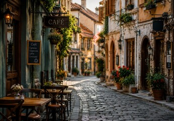 Fototapeta premium Quiet alley with café charm
