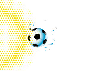 Fototapeta premium Soccer Ball with Yellow Halftone Background and Shattered Effect Vector Illustration