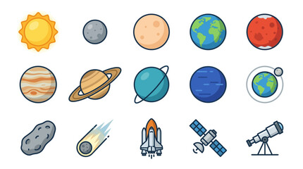 Solar System and Space Exploration Icon Set © astuti