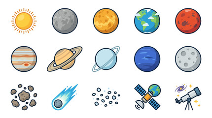 Solar System Planets and Space Icon Set © astuti