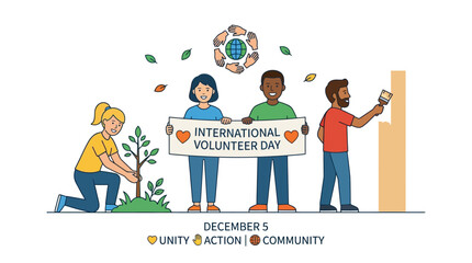 Diverse volunteers working together for International Volunteer Day. © filterJU