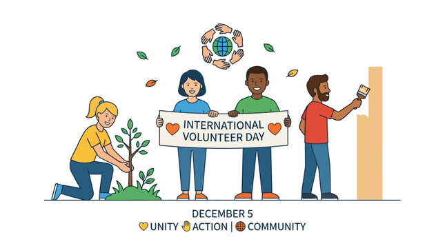 Diverse volunteers working together for International Volunteer Day.