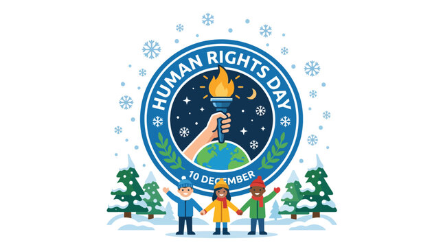 Human Rights Day illustration with globe and torch.