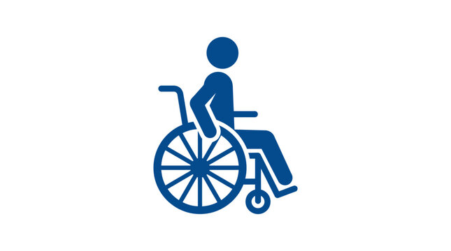 Blue wheelchair accessibility icon isolated on white background.