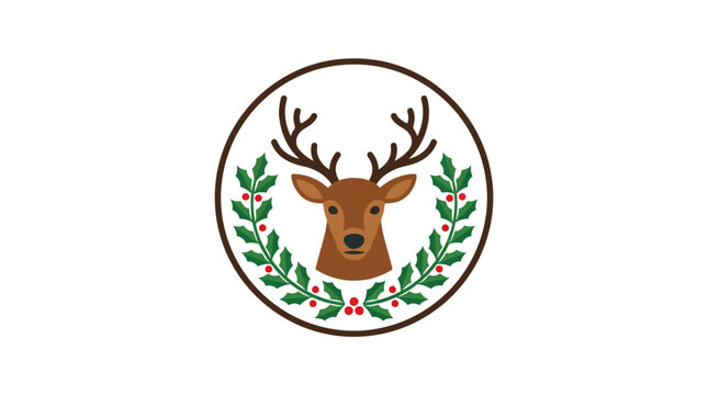 Deer head icon inside a laurel wreath circle.