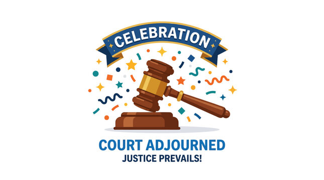 Court Adjourned Celebration justice prevails message.
