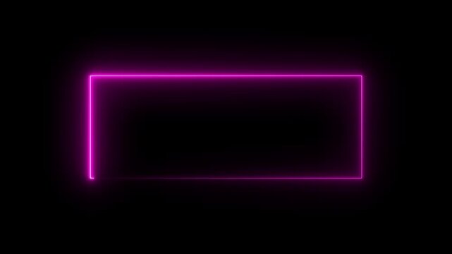 Rectangle picture frame animation icon neon glowing pink color shape round display neon box retro rotation. Abstract Glowing Neon light frame rectangle. Abstract glowing neon rectangle border frame