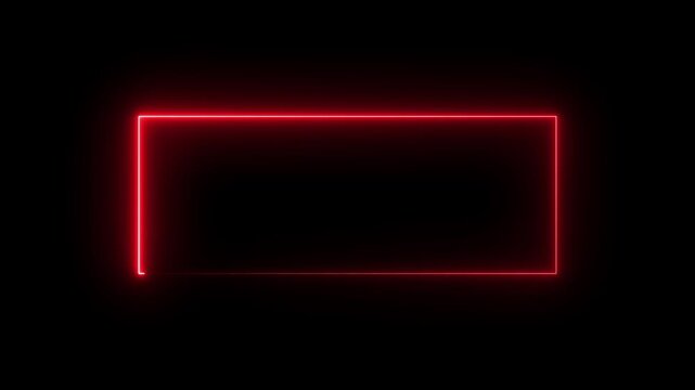 Rectangle picture frame animation icon neon glowing red color shape round display neon box retro rotation. Abstract Glowing Neon light frame rectangle. Abstract glowing neon rectangle border frame
