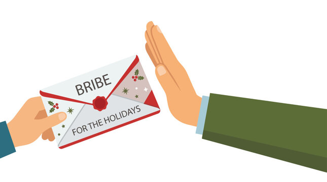 Hand rejecting a bribe envelope for the holiday season.