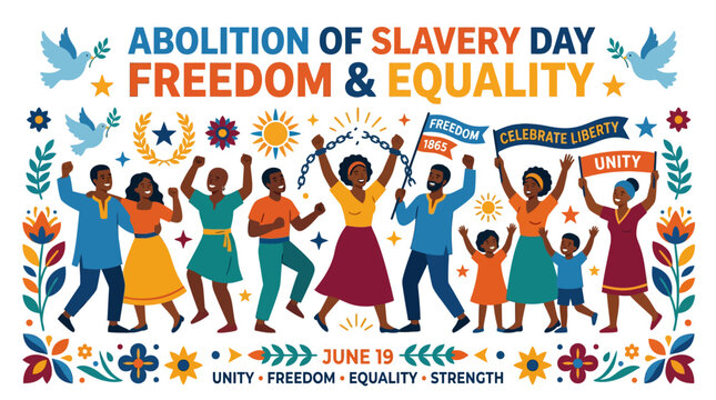 Abolition of Slavery Day freedom and equality banner.