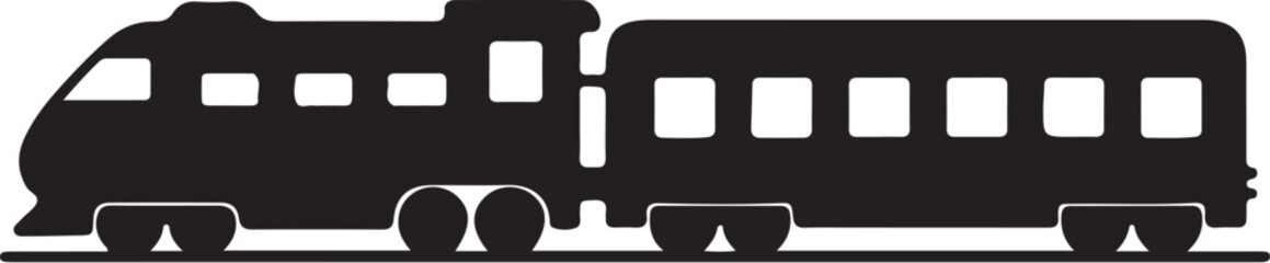 Modern passenger train locomotive and carriages silhouette with transport locomotive passenger carriage silhouette traveling commuter railroad movement transportation infrastructure © MAX