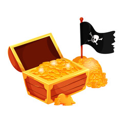 Open treasure chest with gold coins in cartoon style on white background showing wealth concept. Vector illustration © GN.STUDIO