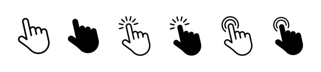 Hand click cursor icon set isolated on transparent background. © Design Thinker
