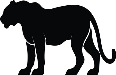 Obraz premium Minimalist black panther silhouette graphic icon featuring a sleek feline predator shape isolated on a clean white background for creative branding design