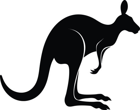 Minimalist black kangaroo silhouette vector graphic standing in profile isolated on white background for wildlife branding